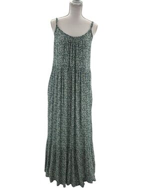 DIP Green Floral Maxi Dress Tiered Boho Sundress Pockets Size M
